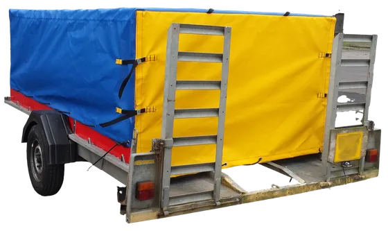 Blue and Yellow Trailer Cover with ratchet straps